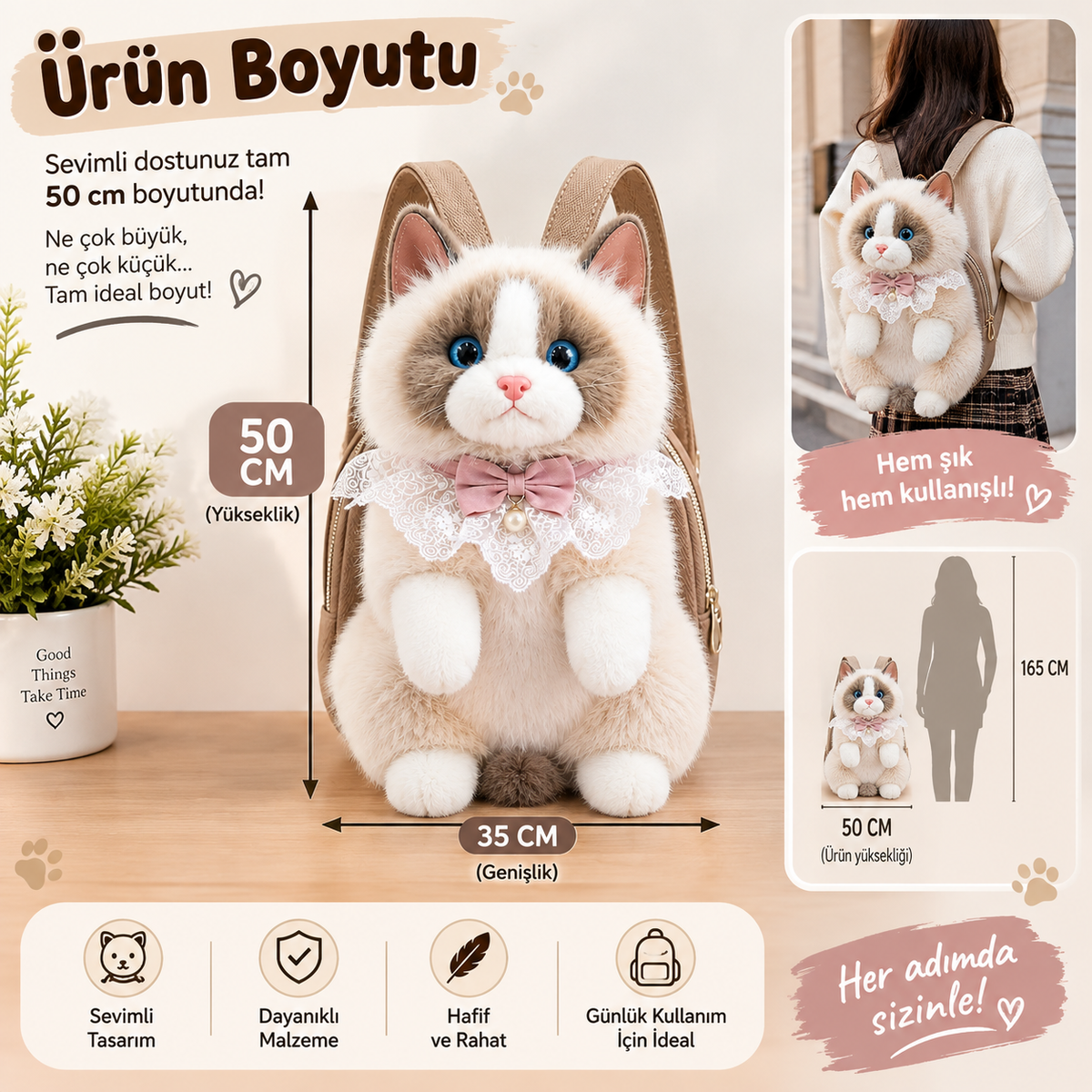 Peluş Konuşan Kedili Sırt Çantası