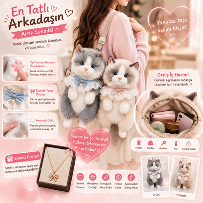 Peluş Konuşan Kedili Sırt Çantası
