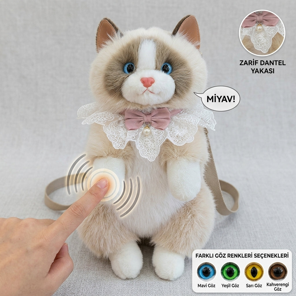 Peluş Konuşan Kedili Sırt Çantası